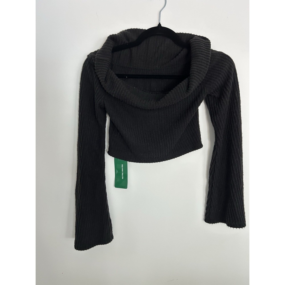 NWT Women's Ribbed Knit Cowl Neck Pullover‎ Sweater Black Size S